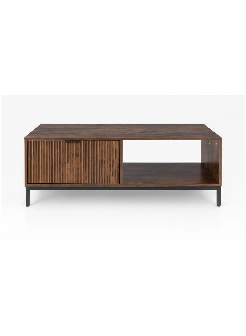 Concent Modern Coffee Table with Ribbed Wood Design and Metal Legs - Image 2